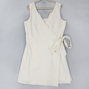ADAY Dress Womens Extra Large Cream Linen Blend Stretch Wind Down Wrap Casual
